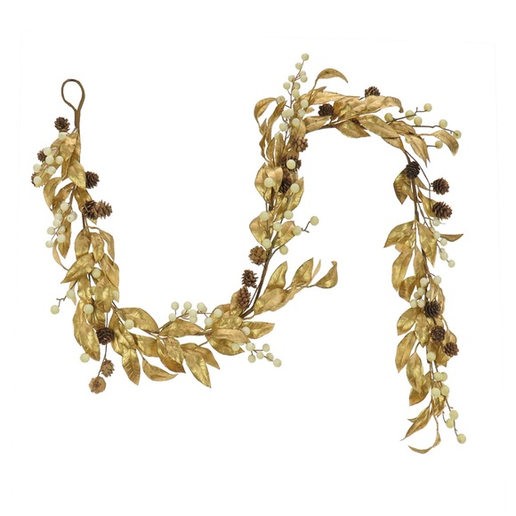 HGTV Home Collection Unlit Christmas Garland, Metallic Gold Laurel Leaves, 6 Ft - Picture 3 of 5